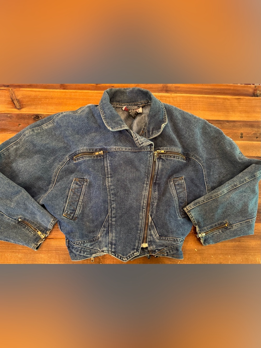 Vintage 80s Weathered Blues Cropped Denim Moto Jacket Zippers Medium Biker Punk
